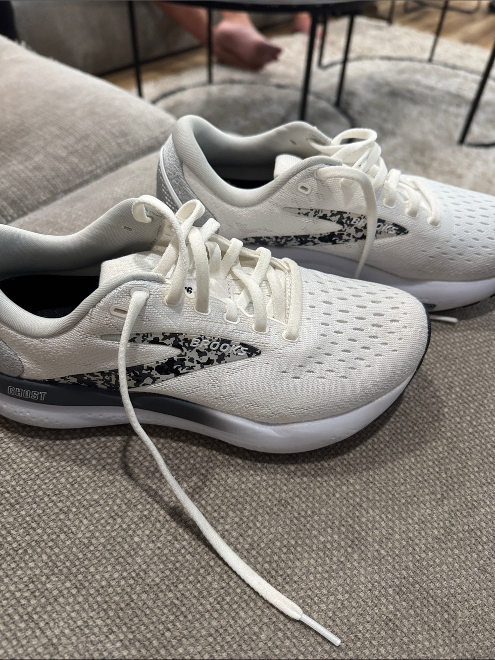 Brooks Women’s Ghost Running Shoes — White with Black Accent